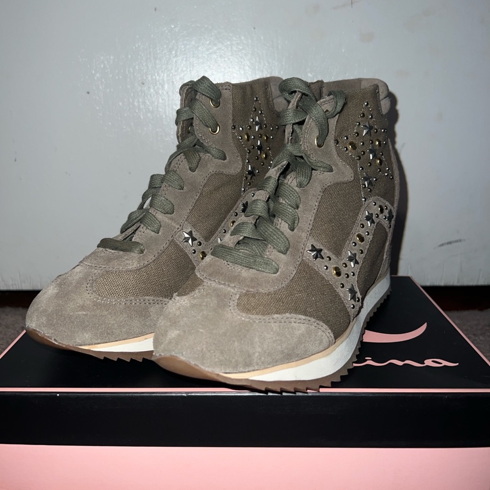 Platform designer studded sneakers